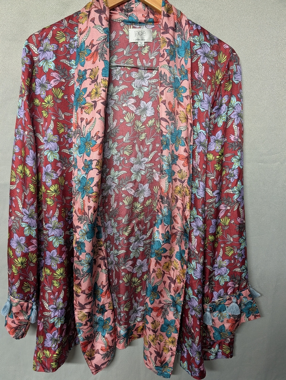 Johnny Was Jade Floral 100% Silk Kimono Cardigan - Pink & Red Size Medium